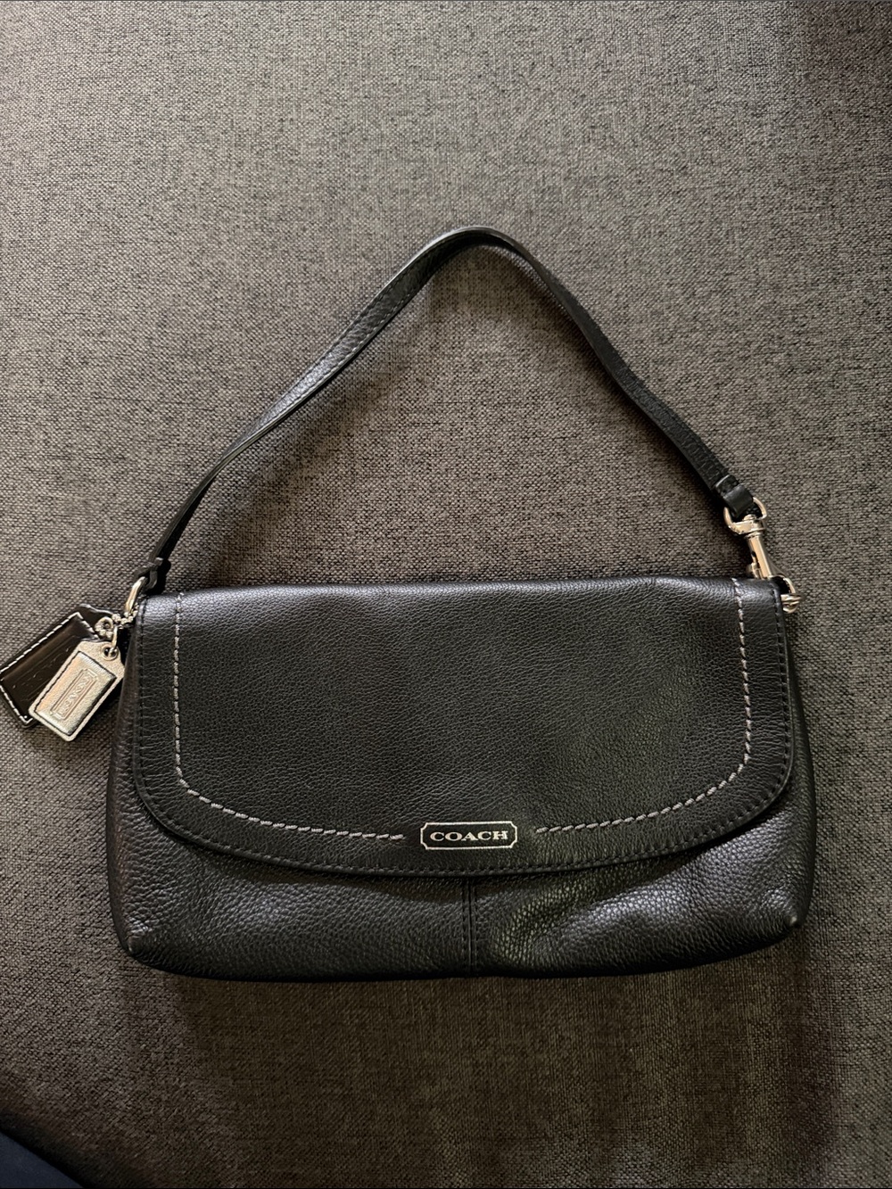 Coach Black Leather Wristlet Clutch with Silver Logo Hardware - Picture 2 of 9